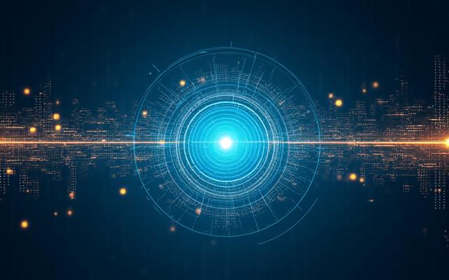 Visualisation numérique abstraite représentant la connexion des données, de l'intelligence artificielle et du cloud computing.
