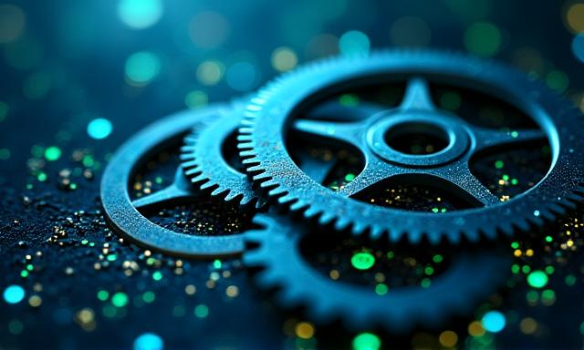 Représentation abstraite de rouages et de circuits imprimés symbolisant les lois et les technologies.